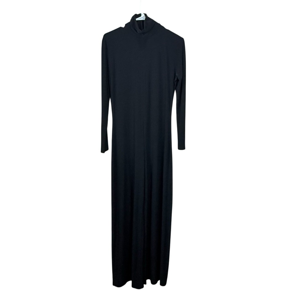 Norma Kamali Long Sleeve Turtleneck Jumpsuit Black Jersey Wide Leg Sz M / 38 - Picture 2 of 6